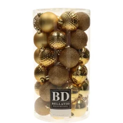 Bellatio Decorations Kerstballen - 37x - kunststof - goud - 6cm Clearance