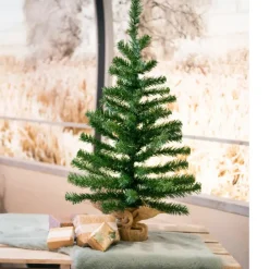 Bellatio Decorations Kunst kerstboom - groen - H90 cm - jute zak Hot