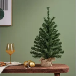 Bellatio Decorations Kunst kerstboom - groen - H90 cm - jute zak Hot