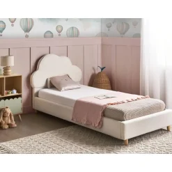 Beliani BELLEVUE - Eenpersoonsbed - Gebroken wit - 90 x 200 cm - Bouclé Best