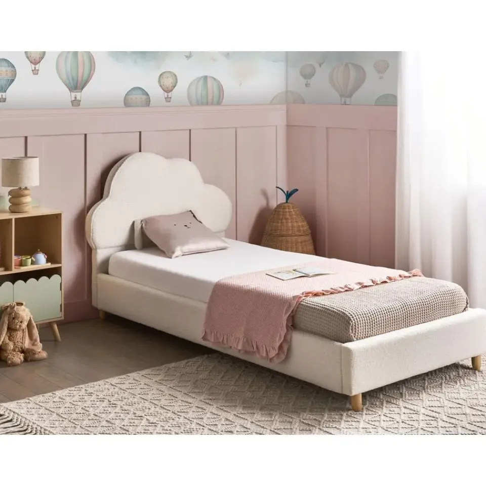 Beliani BELLEVUE - Eenpersoonsbed - Gebroken wit - 90 x 200 cm - Bouclé Best