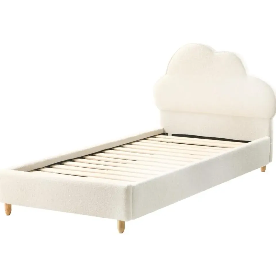 Beliani BELLEVUE - Eenpersoonsbed - Gebroken wit - 90 x 200 cm - Bouclé Best