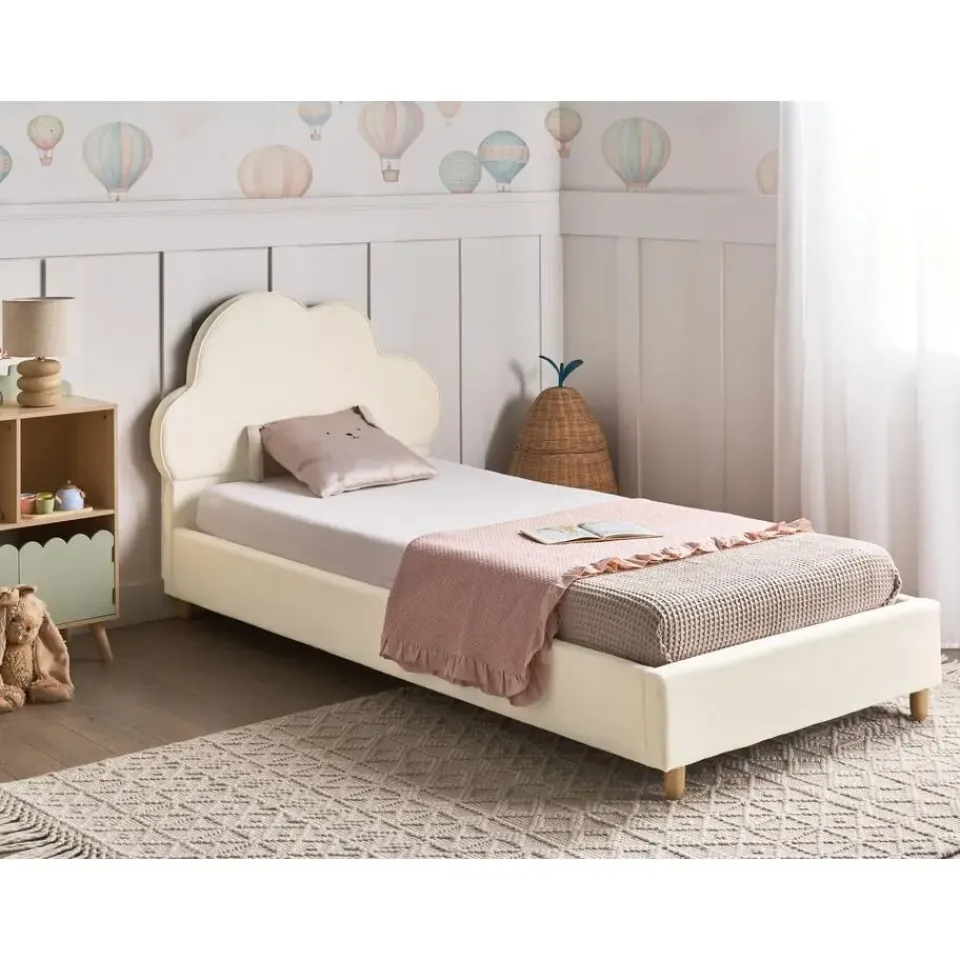 Beliani BELLEVUE - Eenpersoonsbed - Lichtbeige - 90 x 200 cm - Fluweel Online