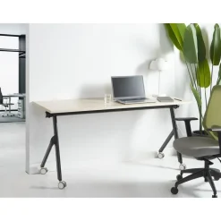 Beliani BENDI - Inklapbaar bureau - Lichthout/Zwart - 160 x 60 cm - Staal Discount