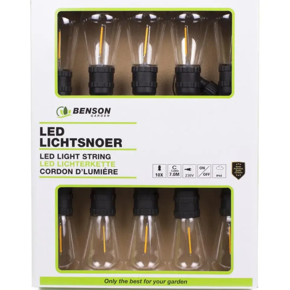 Benson Lichtsnoer - LED - 10 lampen - 700 cm - warm wit - timer Discount