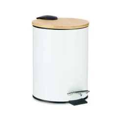 Berilo Prullenbak/pedaalemmer - wit - 3 liter - metaal/bamboe Outlet
