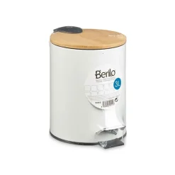 Berilo Prullenbak/pedaalemmer - wit - 3 liter - metaal/bamboe Outlet