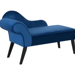 Beliani BIARRITZ - Chaise longue - Blauw - Linkerzijde - Fluweel Clearance