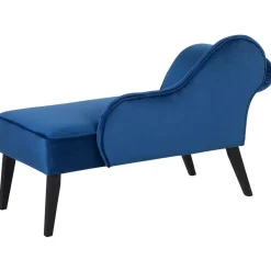 Beliani BIARRITZ - Chaise longue - Blauw - Linkerzijde - Fluweel Clearance