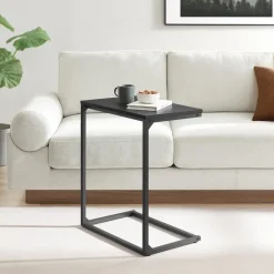 Merkloos Bijzettafel - Koffietafel - 55x35x66cm - Metaal & Spaanplaat - Zwart Best