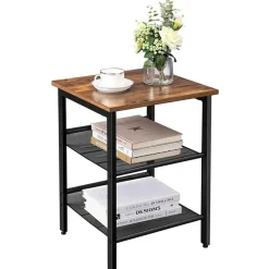 Merkloos Bijzettafel - met 2 verstelbare gaasplanken - industriële look - vintage bruin