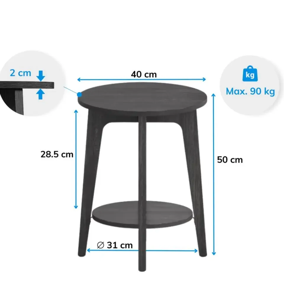 Merkloos Bijzettafel - Nachtkastje - Kleine Salontafel - Zwart - 50x40x40 cm - Banktafel Sale