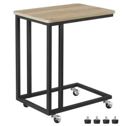 Merkloos Bijzettafel op Wieltjes - Rollend Tafeltje - Lichte eik kleur Clearance