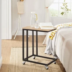 Merkloos Bijzettafel op Wieltjes - Rollend Tafeltje - Lichte eik kleur Clearance