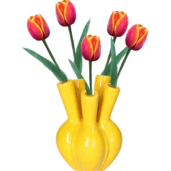Merkloos Bloemenvaas/tulpenvaas - geel - keramiek - 12 x 18 cm Outlet