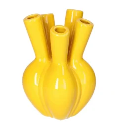 Merkloos Bloemenvaas/tulpenvaas - geel - keramiek - 12 x 18 cm Outlet