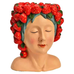 Merkloos Bloempot/vaas vrouwenhoofd - aardbeienmeisje - 22 x 28 x 21 cm Online