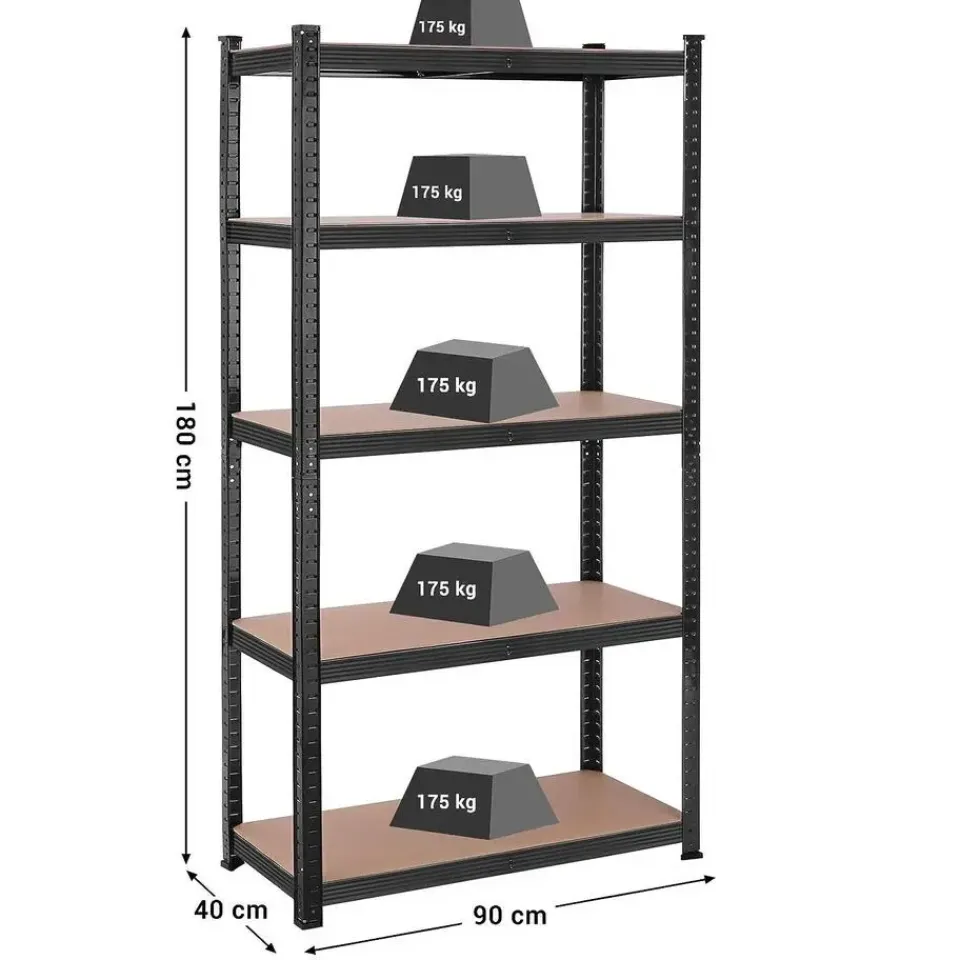 Bobbel Home Bobbel Garden- Stellingkast - 5 planken - 180 x 90 x 40 cm - Zwart New