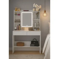 Parya Home Bobbel Home - Moderne Witte Make-up tafel met Instelbare LED Verlichting Discount