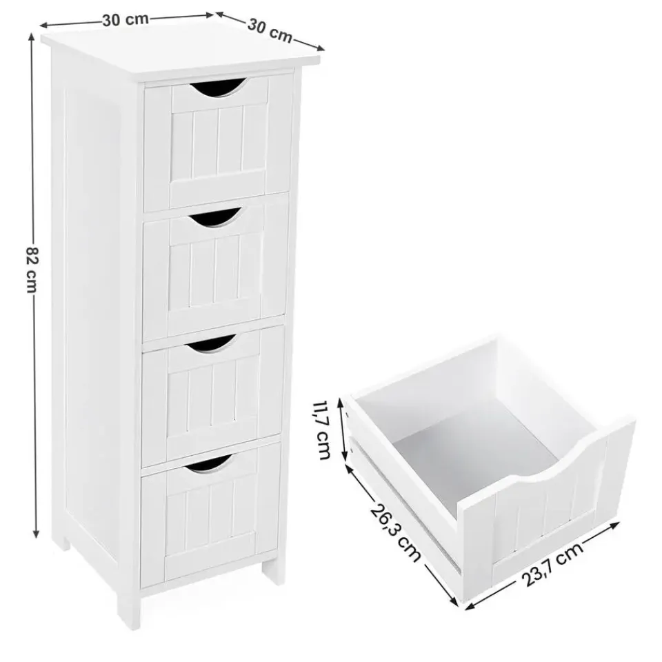 Parya Home Bobbel Home - Smalle Ladekast - 4 Lades - Hout - Wit Outlet