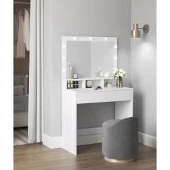 Bobbel Home - Witte Kaptafel - Rechthoekige spiegel - Gloeilampen Best