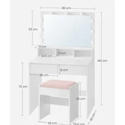 Bobbel Home - Witte Kaptafel - Rechthoekige spiegel - Gloeilampen Best
