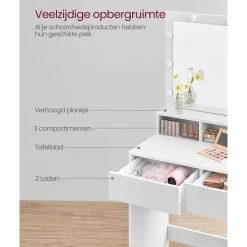 Bobbel Home - Witte Kaptafel - Rechthoekige spiegel - Gloeilampen Best