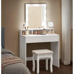 Bobbel Home - Witte Kaptafel - Rechthoekige spiegel - Gloeilampen Outlet