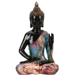 Merkloos Boeddha beeld - binnen/buiten - kunststeen - zwart - 18 x 31 cm