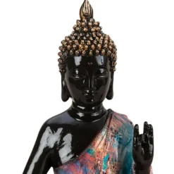 Merkloos Boeddha beeld - binnen/buiten - kunststeen - zwart - 18 x 31 cm