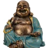 Merkloos Boeddha beeld Happy Shaman - kunststeen - goud/jade - 22 x 23 cm