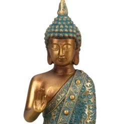 Merkloos Boeddha beeld Shaman - binnen/buiten - goud/jade - 10 x 14 cm New