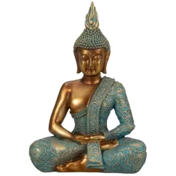 Merkloos Boeddha beeld Shaman - kunststeen - goud/jade - 17 x 25 cm New