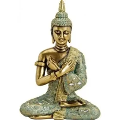 Merkloos Boeddha beeldje - zittend - goud/groen - tuin en woondecoratie - 33 cm New