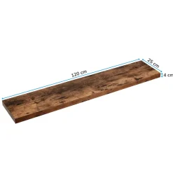 ACAZA Boeken Plank van 120 cm lang, industrieel design, vintage bruin New