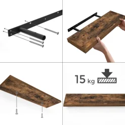 ACAZA Boeken Plank van 120 cm lang, industrieel design, vintage bruin New