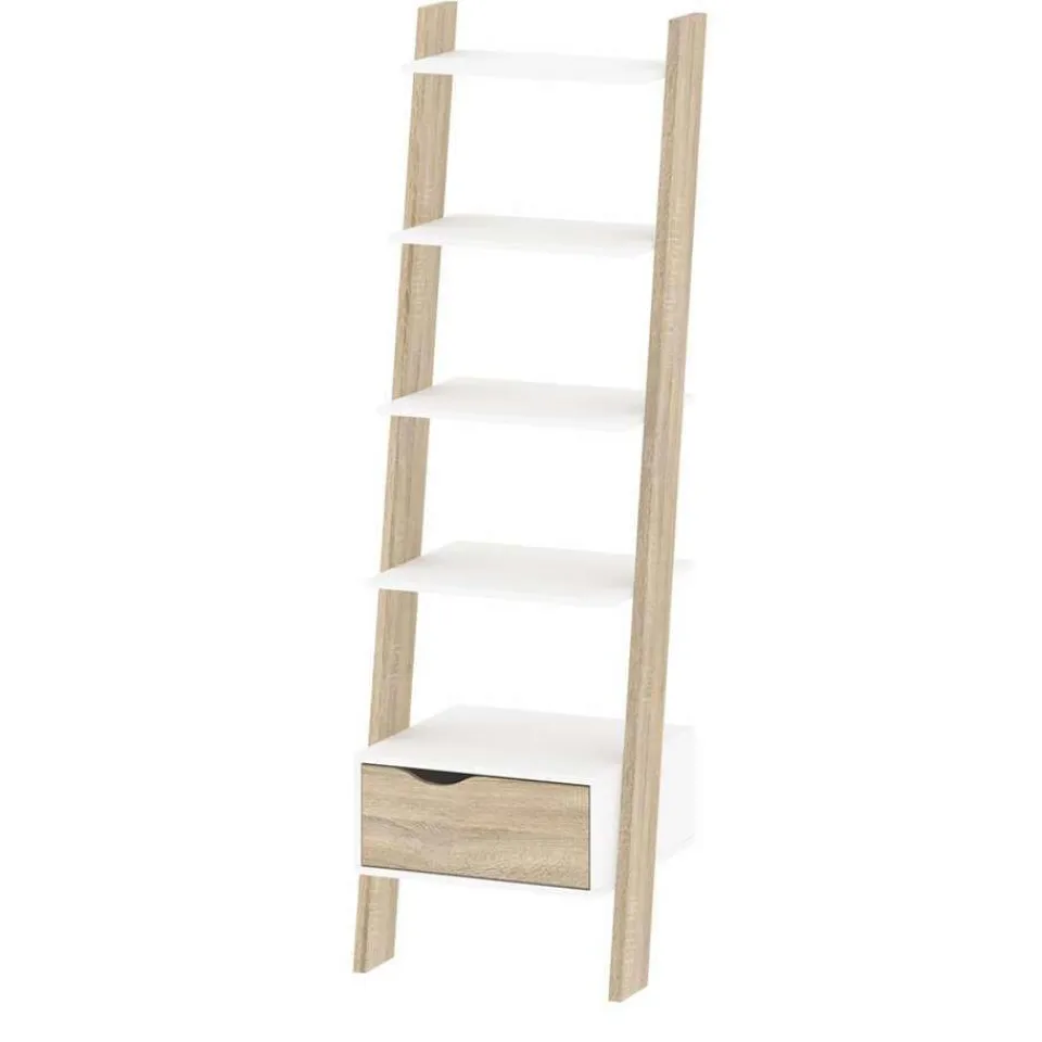 Leen Bakker Boekenkast Delta 1-lade - wit/eikenkleur - 180,4x55,1x48,1 cm Online