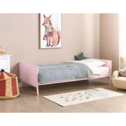 Beliani BONNAC - Eenpersoonsbed - Lichtroze - 90 x 200 cm - Dennenhout Discount