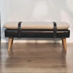 Artisan Furniture Bouclé Buffalo Hide Zwart Leren Bank, Bruin Discount