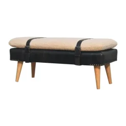 Artisan Furniture Bouclé Buffalo Hide Zwart Leren Bank, Bruin Discount