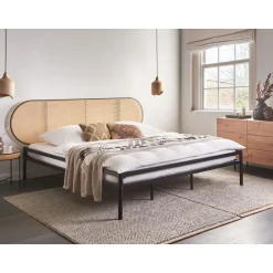 Beliani BOULIN - Tweepersoonsbed - Zwart - 180 x 200 cm - PE rotan New