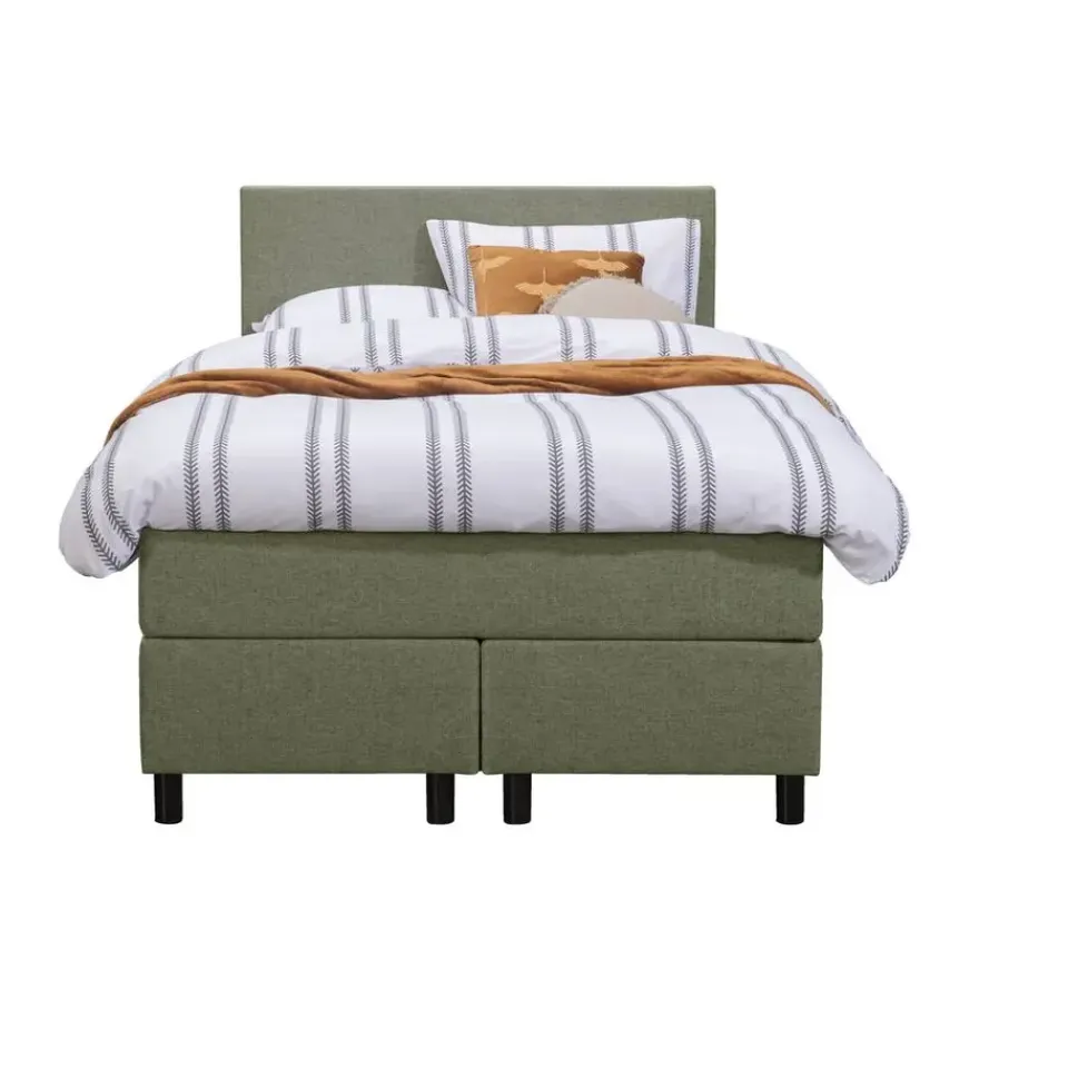 Leen Bakker Boxspring Liv egaal - groen - 120x200 cm - ronde poot Discount