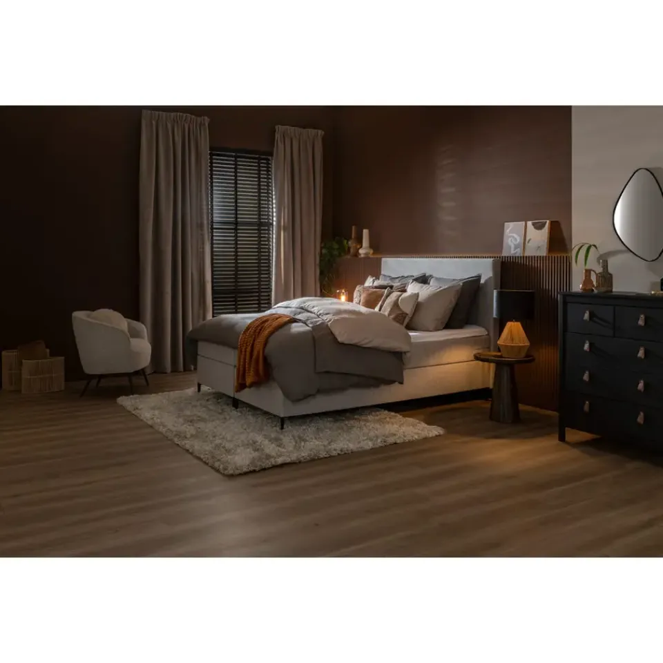 Leen Bakker Boxspring Liv egaal - lichtgrijs - 140x200 cm - vierkante poot Outlet