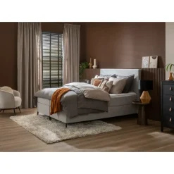 Leen Bakker Boxspring Liv egaal - lichtgrijs - 90x200 cm - vierkante poot Online