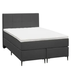 Leen Bakker Boxspring Liv geblokt - antraciet - 120x200 cm - slanke poot Outlet