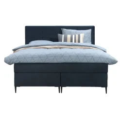 Leen Bakker Boxspring Liv geblokt - blauw - 140x200 cm - slanke poot Clearance