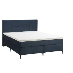 Leen Bakker Boxspring Liv geblokt - blauw - 140x200 cm - slanke poot Clearance