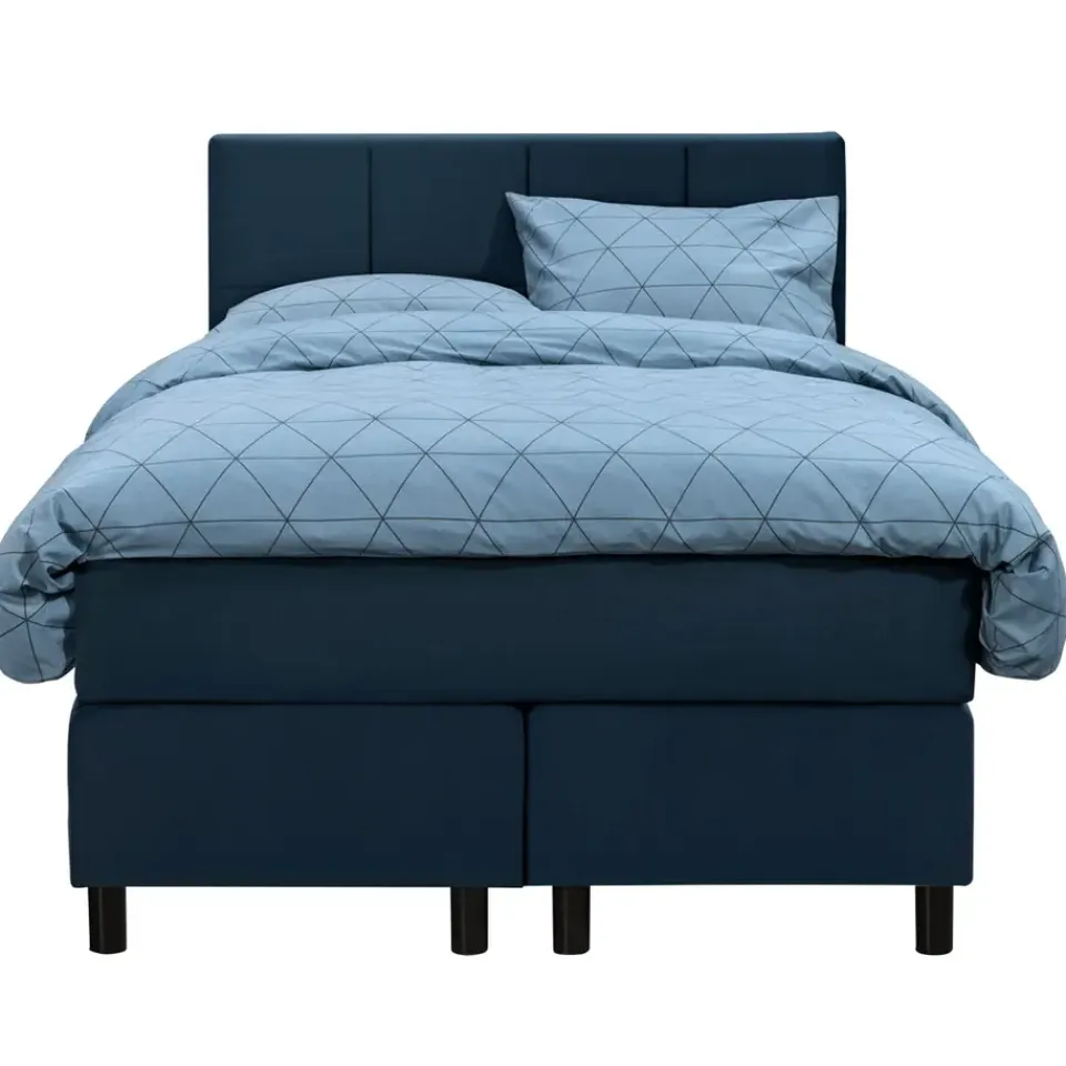 Leen Bakker Boxspring Liv geblokt - blauw - 120x200 cm - ronde poot Online
