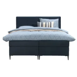 Leen Bakker Boxspring Liv geblokt - blauw - 160x200 cm - slanke poot New