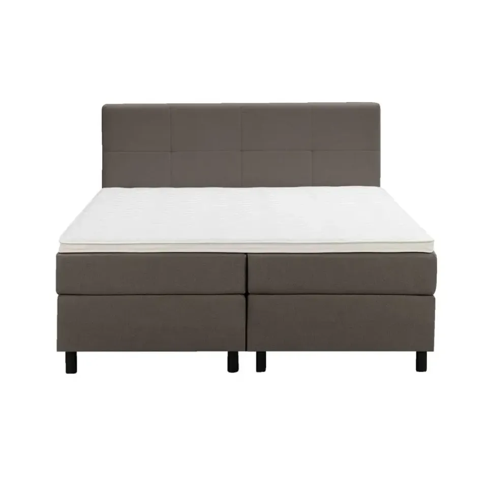 Leen Bakker Boxspring Liv geblokt - donkerbruin - 160x200 cm - ronde poot Best